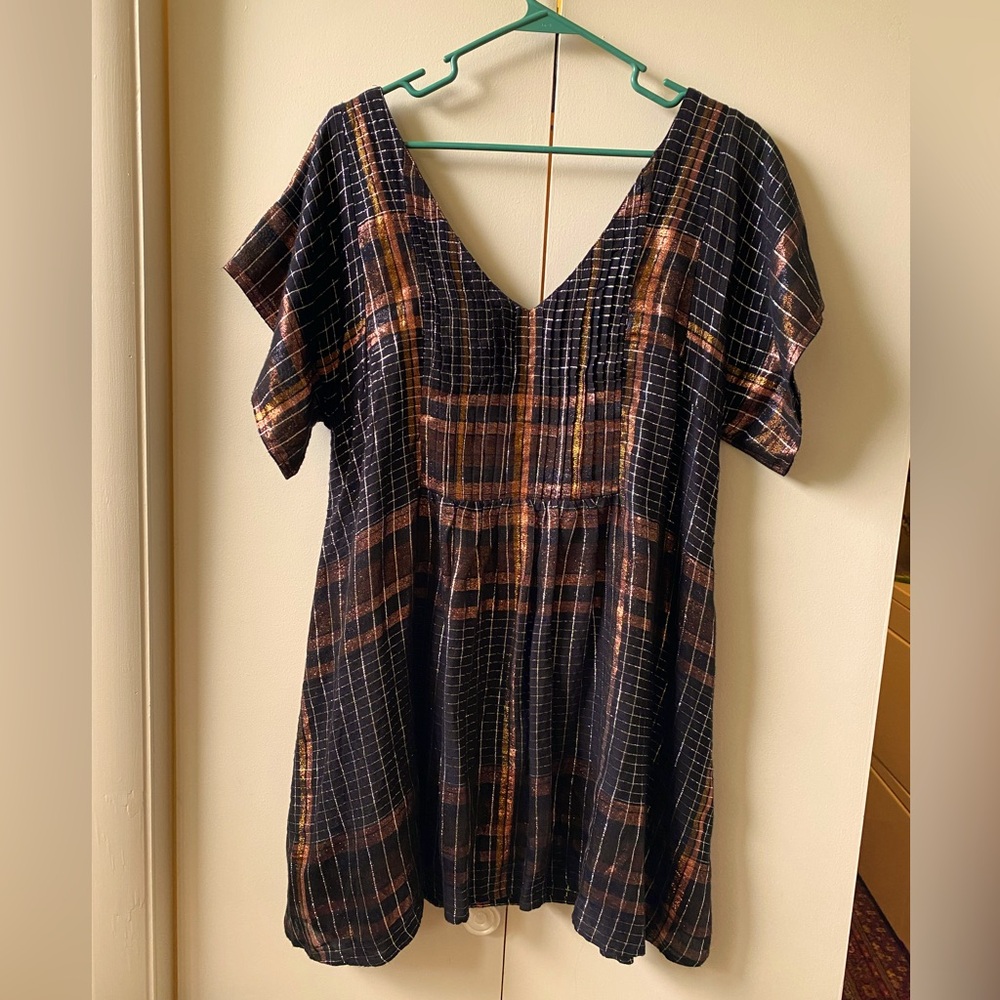 Free People Metallic Plaid Pleated Mini